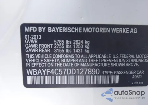 2013 BMW 740Li xDrive from USA, damaged, VIN WBAYF4C57DD127890
